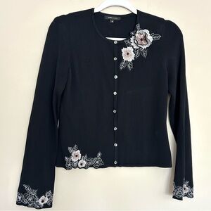BCBGMaxAzria Women’s Black Floral Embroidered Button Down Shirt